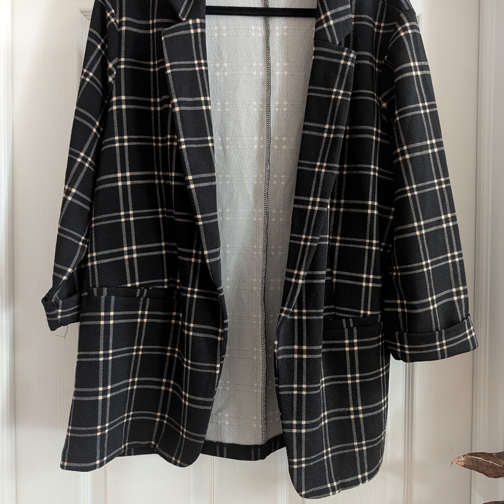 Maurices Black Plaid Open Blazer